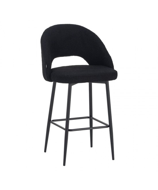 Σκαμπο μπαρ Masebo pakoworld μπουκλέ ύφασμα σε μαύρη απόχρωση με μαύρα μεταλλικά πόδια 48x52x97εκ