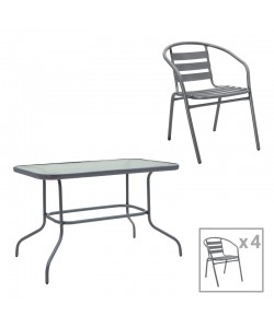 Τραπεζαρία Valor-Tade pakoworld σετ 5τεμ μέταλλο ανθρακί-γυαλί 110x60x70εκ