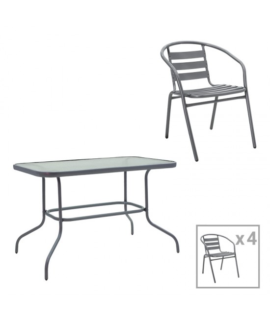 Τραπεζαρία Valor-Tade pakoworld σετ 5τεμ μέταλλο ανθρακί-γυαλί 110x60x70εκ