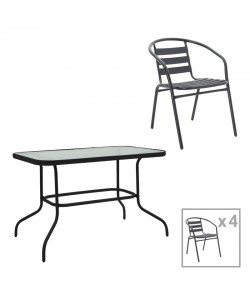 Τραπεζαρία Valor-Tade σετ 5τεμ pakoworld μέταλλο μαύρο-γυαλί 110x60x70εκ