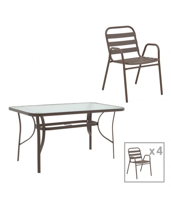 Τραπεζαρία Ensure-Sussie pakoworld 5τεμ μέταλλο σε καφέ απόχρωση 140x80x70εκ