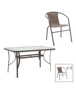 Τραπεζαρία Ensure-Obbi pakoworld 5τεμ μέταλλο σε καφέ απόχρωση 140x80x70εκ