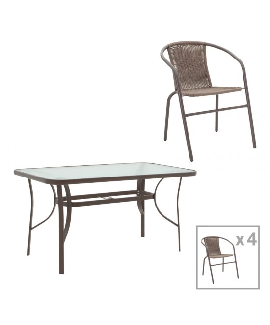 Τραπεζαρία Ensure-Obbi pakoworld 5τεμ μέταλλο σε καφέ απόχρωση 140x80x70εκ