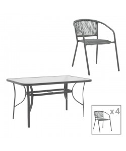 Τραπεζαρία Ensure-Lindaria pakoworld σετ 5τεμ μέταλλο-γυαλί σε ανθρακί απόχρωση 140x80x70εκ