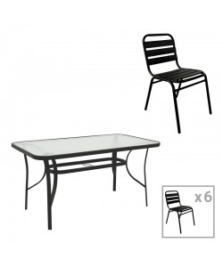 Τραπεζαρία Sussie-Ensure pakoworld 7τεμ μέταλλο-γυαλί σε μαύρη απόχρωση 140x80x70εκ