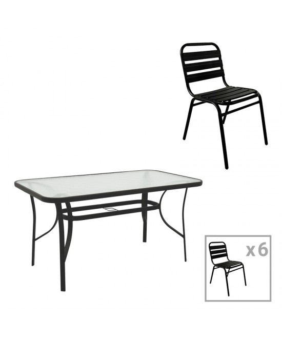 Τραπεζαρία Sussie-Ensure pakoworld 7τεμ μέταλλο-γυαλί σε μαύρη απόχρωση 140x80x70εκ