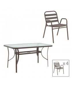 Τραπεζαρία Sussie-Ensure pakoworld 5τεμ μέταλλο-γυαλί σε καφέ απόχρωση 120x70x70εκ