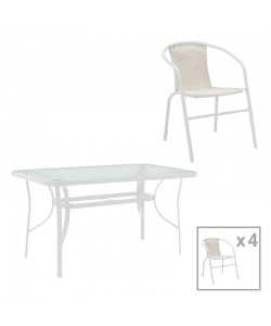 Τραπεζαρία Obbi-Ensure pakoworld 5τεμ μέταλλο-γυαλί σε λευκή απόχρωση 120x70x70εκ