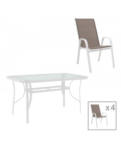 Τραπεζαρία Calan-Ensure pakoworld 5τεμ μέταλλο-γυαλί σε λευκή απόχρωση 120x70x70εκ