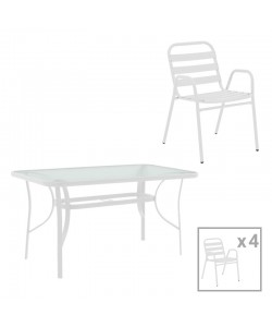 Τραπεζαρία Sussie-Ensure pakoworld 5τεμ μέταλλο-γυαλί σε λευκή απόχρωση 120x70x70εκ