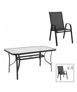 Τραπεζαρία Calan-Ensure pakoworld 5τεμ μέταλλο-γυαλί σε μαύρη απόχρωση 140x80x70εκ