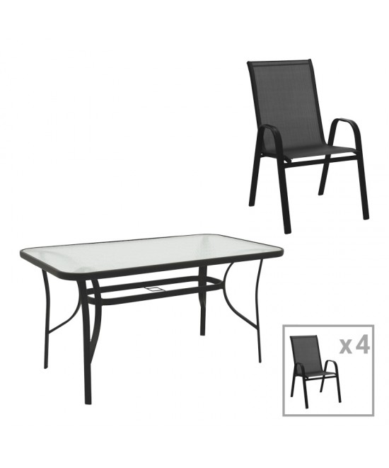 Τραπεζαρία Calan-Ensure pakoworld 5τεμ μέταλλο-γυαλί σε μαύρη απόχρωση 140x80x70εκ