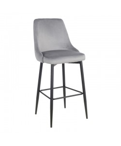 Σκαμπό μπαρ Zedna pakoworld γκρι βελούδο με μαύρα μεταλλικά πόδια 52x57x111εκ