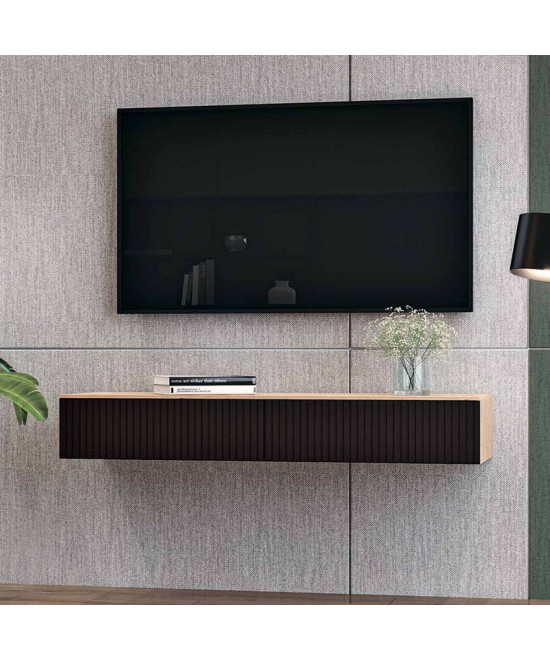 Κονσόλα με 2 συρτάρια Doha pakoworld mdf σε μαύρη με oak απόχρωση 120x41x20cm