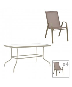 Τραπεζαρία Valor-Calan pakoworld σετ 5τεμ μέταλλο σε σαμπανιζέ απόχρωση 110x60x70εκ