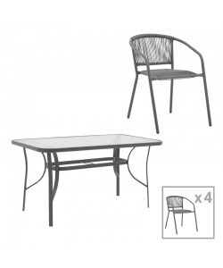 Τραπεζαρία Ensure-Lindaria pakoworld σετ 5τεμ μέταλλο-γυαλί σε ανθρακί απόχρωση 120x70x70εκ