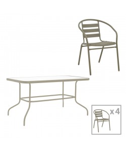 Τραπεζαρία Tade-Valor pakoworld 5τεμ μέταλλο-γυαλί σε σαμπανιζέ απόχρωση 110x60x70εκ