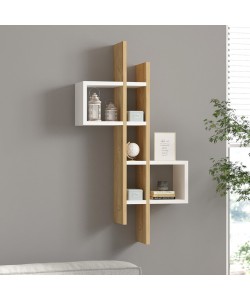 Ραφιέρα τοίχου Garel pakoworld σε oak-λευκή απόχρωση 53,8x19,6x108εκ