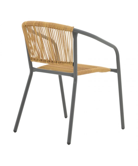 Τραπεζαρία Ensure-Lindaria pakoworld σετ 5τεμ μέταλλο σε ανθρακί και pe rattan σε φυσική απόχρωση 140x80x70εκ