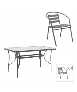 Τραπεζαρία Ensure-Tade pakoworld σετ 5τεμ μέταλλο-γυαλί σε ανθρακί απόχρωση 120x70x70εκ