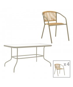 Τραπεζαρία Valor-Lindaria pakoworld σετ 5τεμ μέταλλο σε σαμπανιζέ και pe rattan σε φυσική απόχρωση 110x60x70εκ