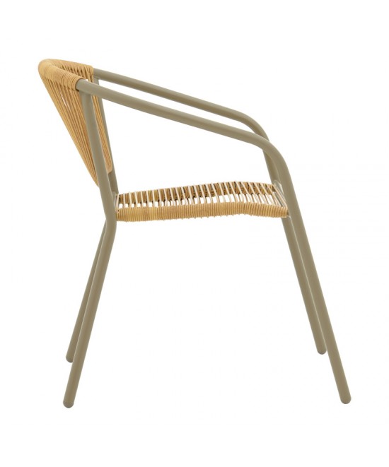 Τραπεζαρία Valor-Lindaria pakoworld σετ 5τεμ μέταλλο σε σαμπανιζέ και pe rattan σε φυσική απόχρωση 110x60x70εκ