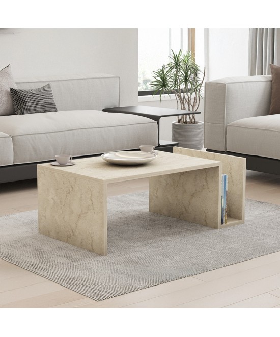 Τραπέζι σαλονιού Poko pakoworld σε όψη τραβερτίνας 86.8x50x32,4εκ