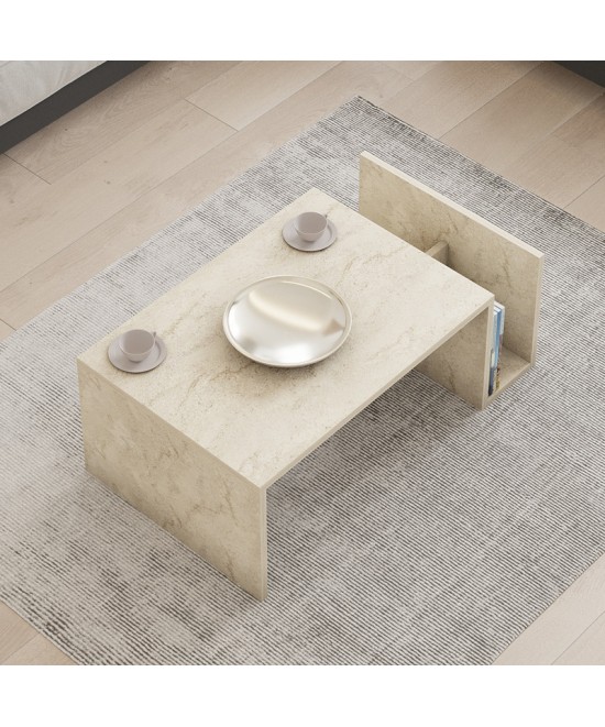 Τραπέζι σαλονιού Poko pakoworld σε όψη τραβερτίνας 86.8x50x32,4εκ