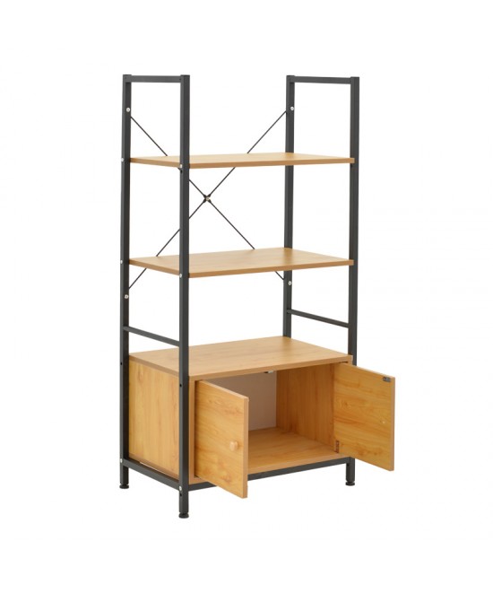 Ραφιέρα επιδαπέδια με ντουλάπι Kuili pakoworld μέταλλο μαύρο-mdf σε oak απόχρωση 60x36x121εκ