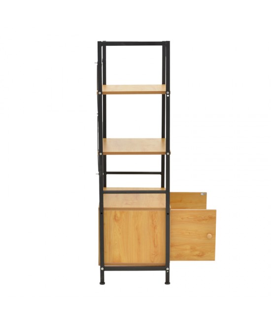 Ραφιέρα επιδαπέδια με ντουλάπι Kuili pakoworld μέταλλο μαύρο-mdf σε oak απόχρωση 60x36x121εκ