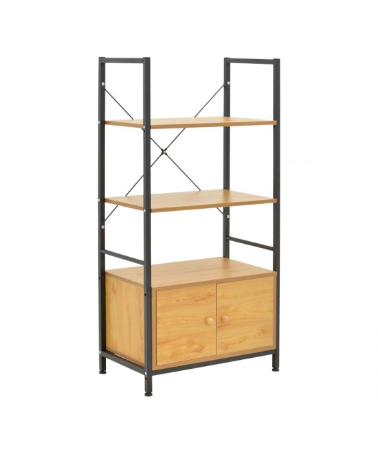 Ραφιέρα επιδαπέδια με ντουλάπι Kuili pakoworld μέταλλο μαύρο-mdf σε oak απόχρωση 60x36x121εκ