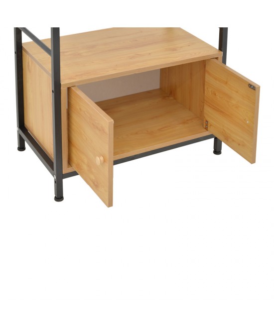 Ραφιέρα επιδαπέδια με ντουλάπι Kuili pakoworld μέταλλο μαύρο-mdf σε oak απόχρωση 60x36x121εκ