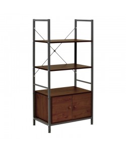 Ραφιέρα επιδαπέδια με ντουλάπι Kuili pakoworld μέταλλο μαύρο-mdf σε καρυδί απόχρωση 60x36x121εκ