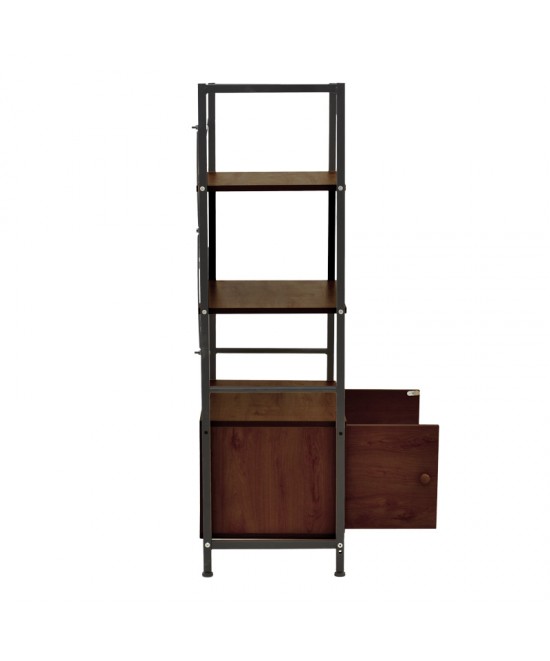 Ραφιέρα επιδαπέδια με ντουλάπι Kuili pakoworld μέταλλο μαύρο-mdf σε καρυδί απόχρωση 60x36x121εκ