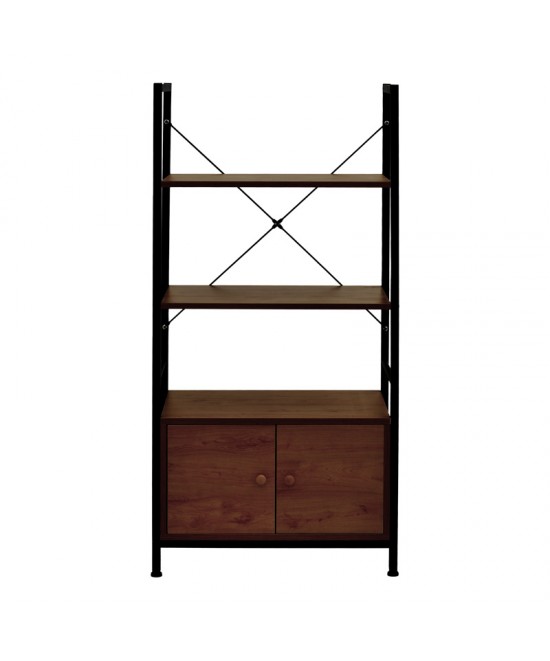 Ραφιέρα επιδαπέδια με ντουλάπι Kuili pakoworld μέταλλο μαύρο-mdf σε καρυδί απόχρωση 60x36x121εκ