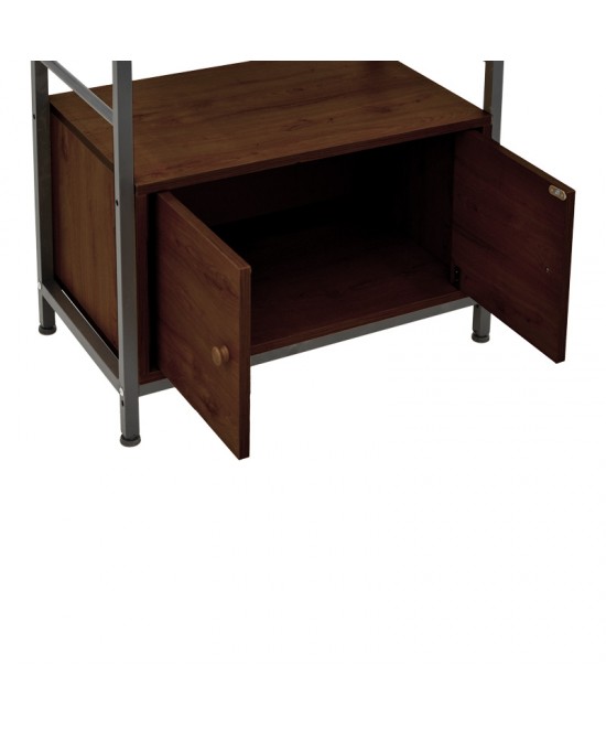 Ραφιέρα επιδαπέδια με ντουλάπι Kuili pakoworld μέταλλο μαύρο-mdf σε καρυδί απόχρωση 60x36x121εκ