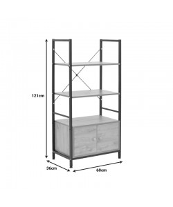 Ραφιέρα επιδαπέδια με ντουλάπι Kuili pakoworld μέταλλο μαύρο-mdf σε καρυδί απόχρωση 60x36x121εκ