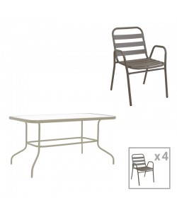 Τραπεζαρία Valor-Sussie pakoworld σετ 5τεμ μέταλλο σε σαμπανιζέ φυσική απόχρωση 110x60x70εκ