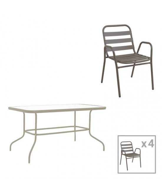 Τραπεζαρία Valor-Sussie pakoworld σετ 5τεμ μέταλλο σε σαμπανιζέ φυσική απόχρωση 110x60x70εκ