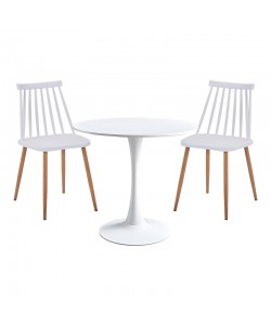 Τραπεζαρία Elijah-Aurora I pakoworld σετ 3τεμ pp σε λευκή απόχρωση με φυσικό πόδι Φ60x74εκ