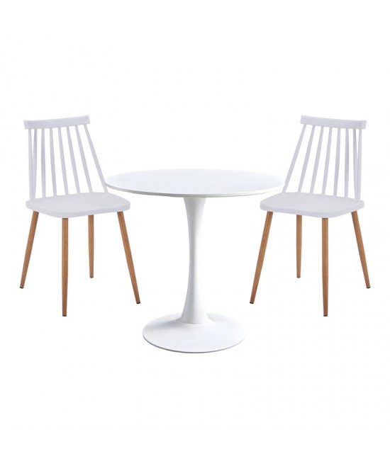 Τραπεζαρία Elijah-Aurora I pakoworld σετ 3τεμ pp σε λευκή απόχρωση με φυσικό πόδι Φ60x74εκ Τραπεζαρία Elijah-Aurora I pakoworld σετ 3τεμ pp σε λευκή απόχρωση με φυσικό πόδι Φ60x74εκ