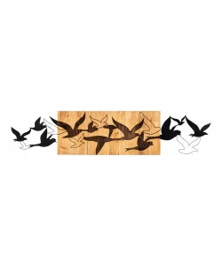 Διακοσμητικό τοίχου Excore pakoworld ξύλο πεύκου σε φυσική απόχρωση με μαύρο μέταλλο 111x3x25εκ