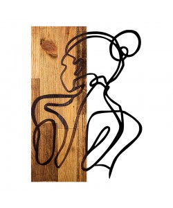 Διακοσμητικό τοίχου Womanel pakoworld ξύλο πεύκου σε φυσική απόχρωση με μαύρο μέταλλο 35x3x50εκ