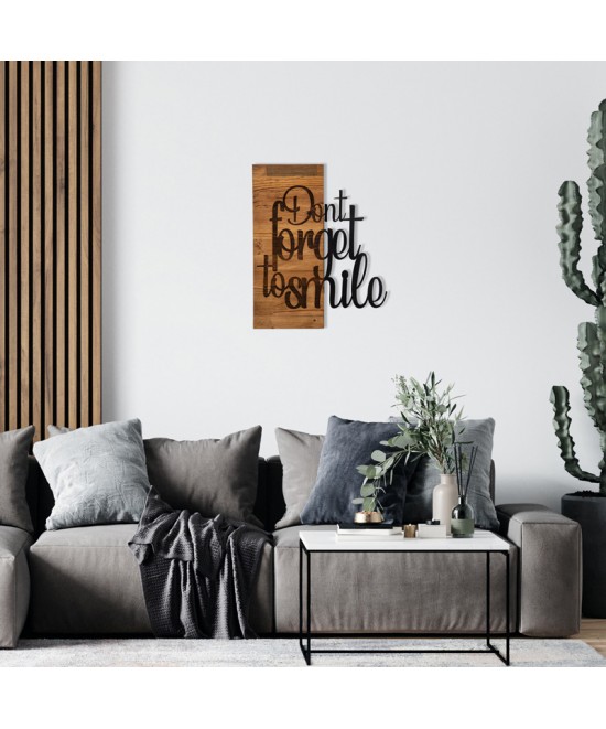 Διακοσμητικό τοίχου Smiley pakoworld ξύλο πεύκου σε φυσική απόχρωση με μαύρο μέταλλο 47x3x58εκ