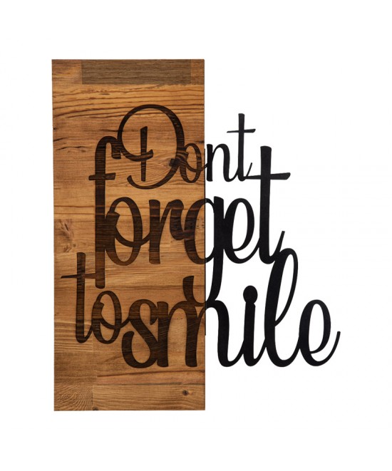 Διακοσμητικό τοίχου Smiley pakoworld ξύλο πεύκου σε φυσική απόχρωση με μαύρο μέταλλο 47x3x58εκ