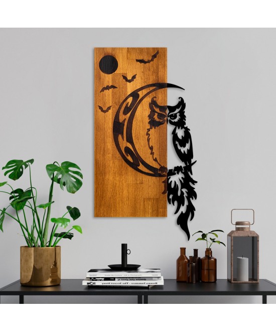 Διακοσμητικό τοίχου Owle pakoworld ξύλο πεύκου σε φυσική απόχρωση με μαύρο μέταλλο 36x3x66εκ