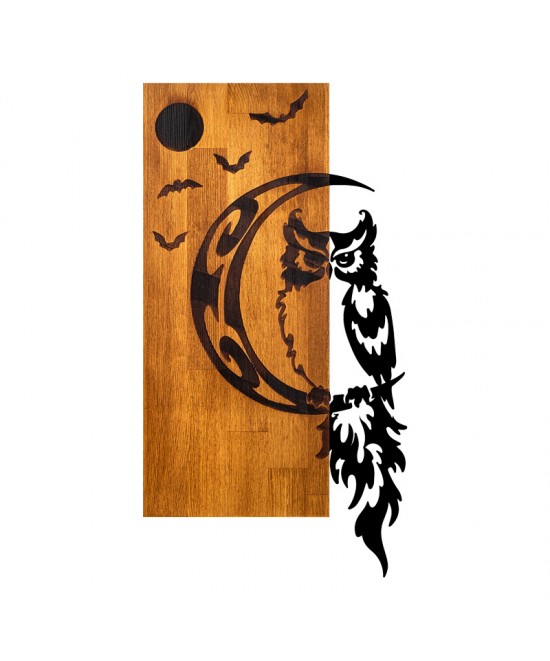 Διακοσμητικό τοίχου Owle pakoworld ξύλο πεύκου σε φυσική απόχρωση με μαύρο μέταλλο 36x3x66εκ