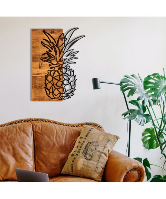 Διακοσμητικό τοίχου Pinable pakoworld ξύλο πεύκου σε φυσική απόχρωση με μαύρο μέταλλο 42x3x58εκ