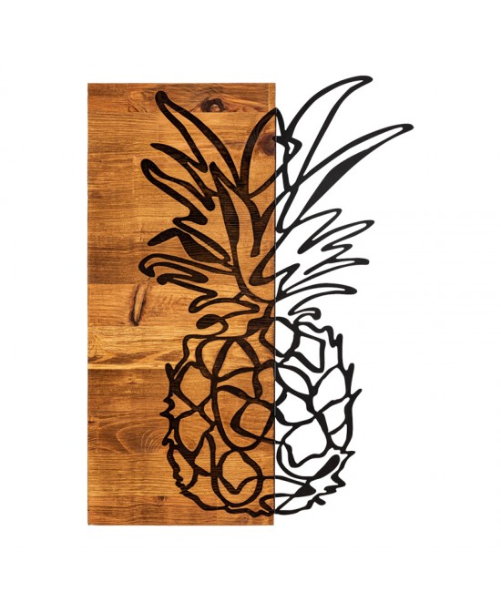 Διακοσμητικό τοίχου Pinable pakoworld ξύλο πεύκου σε φυσική απόχρωση με μαύρο μέταλλο 42x3x58εκ