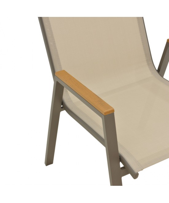 Πολυθρόνα Azelie pakoworld στοιβαζόμενη σαμπανιζέ αλουμίνιο και textilene σε ανοιχτή γκρι απόχρωση 56x75x88εκ